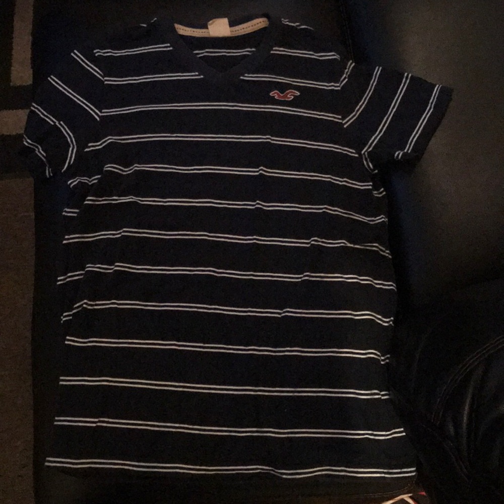 Navy blue and white stripe Hollister V-neck Shirt